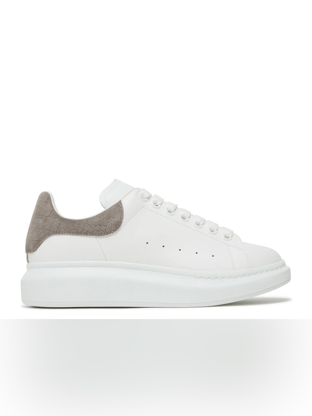 White Alexander McQueen Leather Platform Sneaker with Taupe Heel Accent